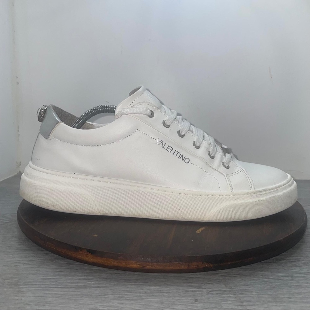 Valentino by Mario Valentino Ronald Logo Leather Sneakers White Sliver Men’s 12